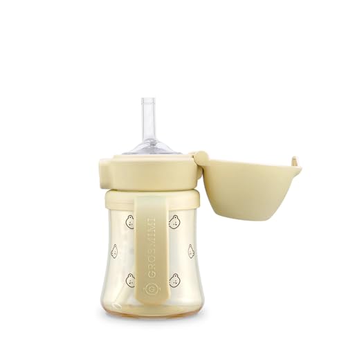 Image of GROSMIMI Flip Top Spill Proof Sippy Cup, PPSU, BPA Free, 6 oz, Stage 2 Straw for Toddlers (Bear)