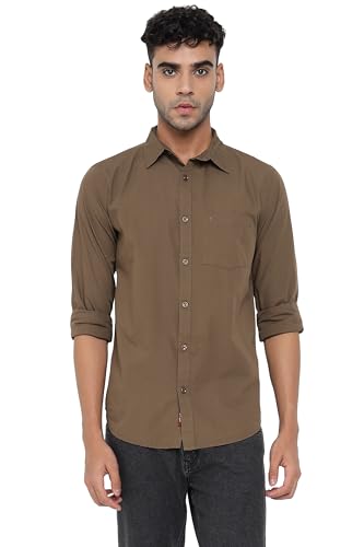 Image of Allen Cooper Solid Shirts for Men - 100% Cotton Comfort Fit Casual and Formal Shirt - Breathable, Soft, Classic Style (Multiple Colors)(94-XXL) Brown