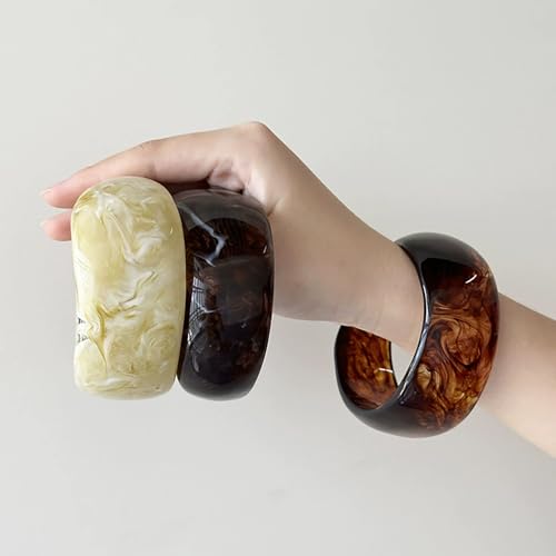 3Pcs Resin Chunky Bangle Bracelets for Women, Beach Colorful Irregular Acrylic Bracelet, Wide Stackable Bangles Vacation Bracelet2