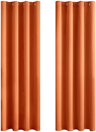 MIULEE Blackout Curtain Very Soft Solid Thermal Insulated Ring Top Decorative Darkening Curtain with Grommets for Living Room Bedroom Nursery 2 pieces 55" Wide by 88" Drop 140 x 225 cm Orange