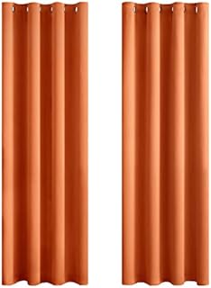 MIULEE Blackout Curtain Very Soft Solid Thermal Insulated Ring Top Decorative Darkening Curtain with Grommets for Living Room Bedroom Nursery 2 pieces 46" Wide by 90" Drop 117 x 228 cm Orange