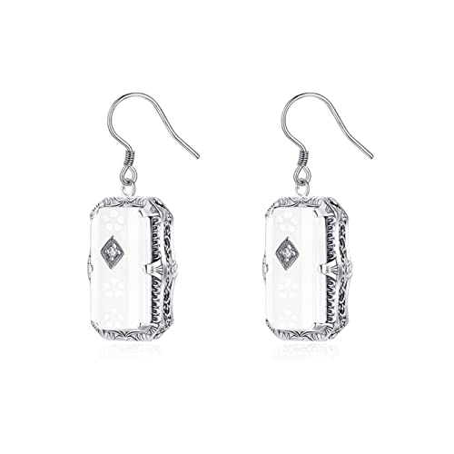 Boucles d'oreilles pierre précieuse rectangle 925 argent pour vos soirées