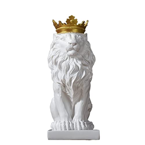 Statue lion couronne blanc en résine 17x10cm pour décoration