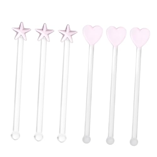 GRIRIW 6Pcs Transparent Glass Stirring Sticks for Cocktails Drinks Unique for Home Bar Parties for Wine Dessert Decoration