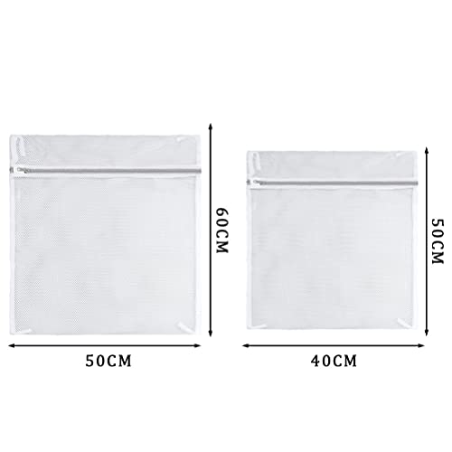4 PCS Mesh Laundry Wash Bag, 60x50cm/50x40cm Large Fine Laundry Bags with Zips Reusable Washing Machine Wash Bag for Clothes, Socks, Underwear, Bra (L+M, White)