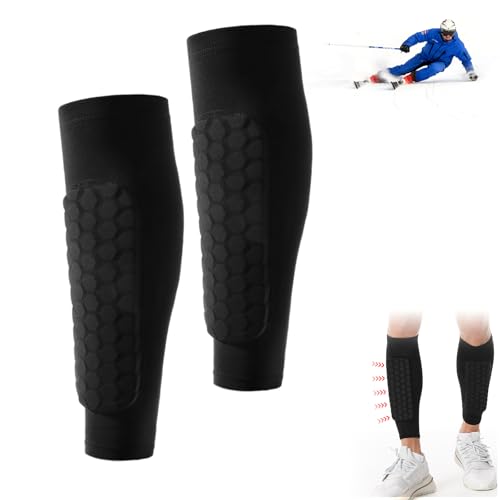 1 Par Espinilleras con Almohadilla Larga Panal, Espinilleras Calcetines Manga Elásticas, Transpirables, para Hombres, Mujeres y Jóvenes, para Fútbol, Baloncesto, Esquí, Escalada, Ciclismo (Negro)