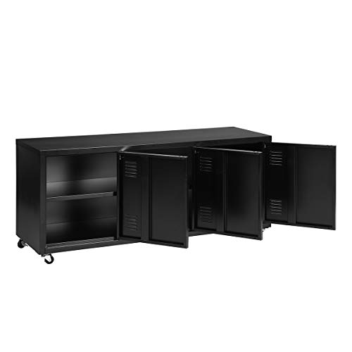 FurnitureR Metal Locker Teens Storage Cabinet 3 Doors 2 Tier Shelves Removable Rolling Wheels (Black) - Thumbnail 3
