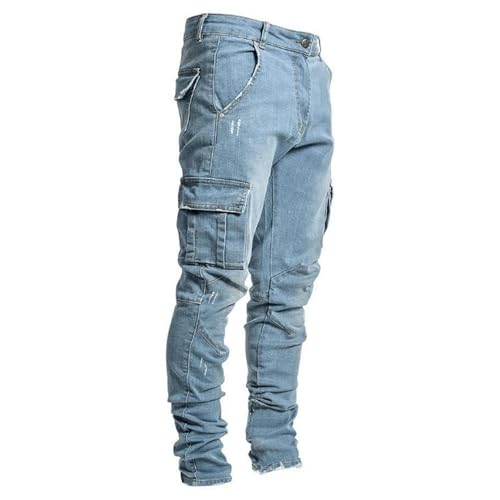 Men's Fashion Slim Fit Jeans Stretch Ripped Skinny Jeans Casual Denim Cargo Pants Jeans with Cargo Pockets2