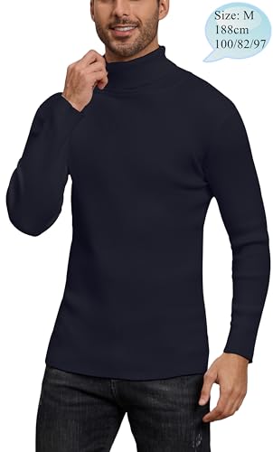 Jersey Hombre Cuello Alto Suéter Jersey de Punto Pullover Camiseta Tops Invierno Otoño Básico Manga Larga Suter Cálido Suéter Comfort Azul Marino XXL
