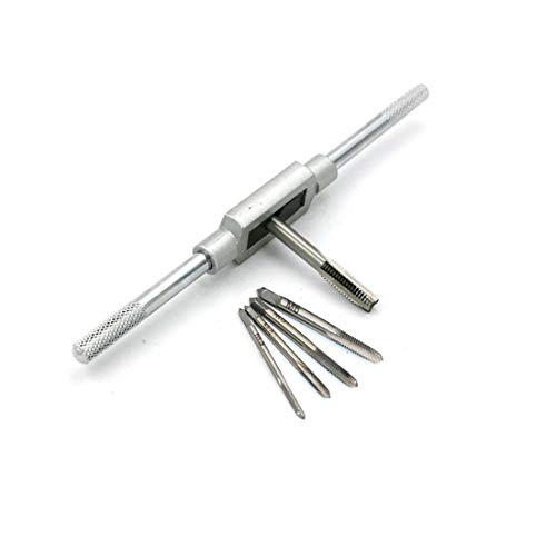 Quluxe Metric Thread Machine Taps Set, Adjustable Tap Wrench M3 M4 M5 M6 M8 with Thread Plug Taps (Set of 5)