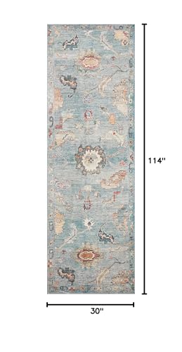 Loloi Margot Collection MAT-06 Denim/Multi 2'-6" x 9'-6" Runner Rug, No-Shed Easy Clean Large Patterned Area Rug for Living Room, Bedroom, Dining Area
