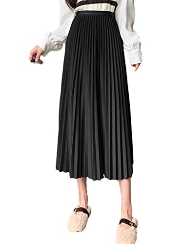 Jupe plissée vintage noire taille haute coupe trapèze confortable