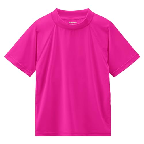 Image of Girls Rash Guard Swim Shirt Short Sleeve for Toddler Kids Youth Rashguard Water Shirt UPF 50 Swimming Fishing Sun SPF Tee Neon Pink 3T