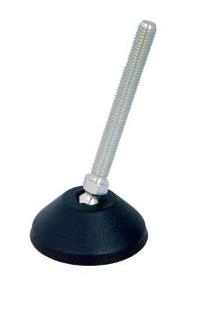 50 dia., M8 thds., 74 Lg., 10000 Newtons max load, Select Metric 25o Swivel Stud Style Leveling Pads w/Black Thermoplastic Stem (1 Each)