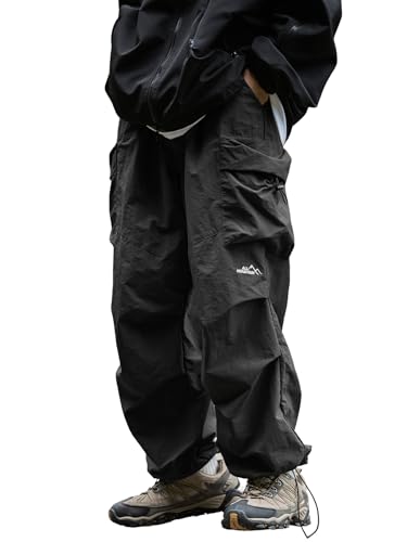 Mens's Baggy Cargo Pants Casual Parachute Pants Loose Fit Hip Hop Harme Lightweight Water Resistant Pants with Pockets