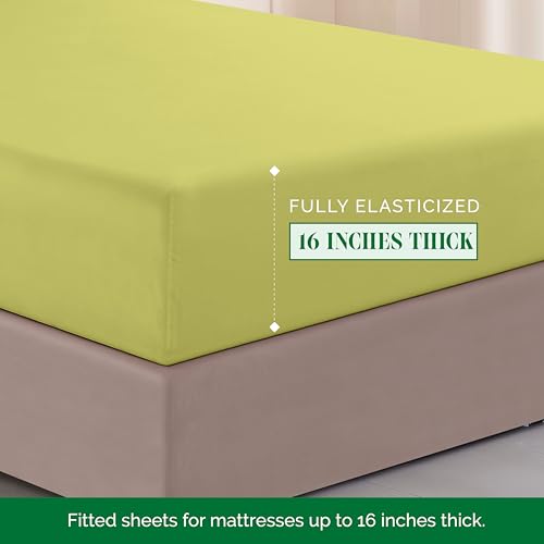 Image of Elegant Comfort Luxurious 1500 Premium Hotel Quality Microfiber Three Line Embroidered Softest 4-Piece Bed Sheet Set, Wrinkle and Fade Resistant, Queen, Pistachio Green