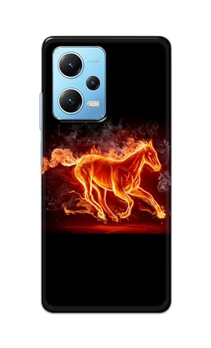 Image of Plastic Printfidaa Printed Hard Back Cover Case For Mi Redmi Note 12 5G|Mi Poco X5 5G Back Cover (Fiery Horse) -112
