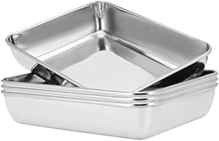 MUKCHAP 4 Pack 25 x 20 x 5cm Stainless Steel Baking Trays, 10 x 8 x 2 Inch Rectangle Cookie Baking Sheet Tray, Baking Pans and Tray for Cake, Brownie, Cooking, Bake, Kitchen
