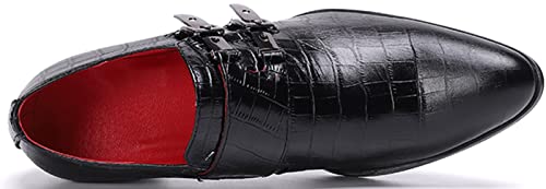 Santimon Mens Loafers Casual Dress Slip On Double Buckles Shoes Genuine Leather Fashion Party Pump Prom Tuxedo Ballroom Singer Bar Disco Mocassins Western Cowboy Heels Shoes for Men4