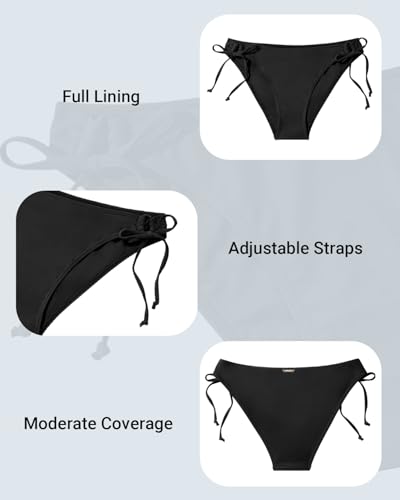 Zmart Women String Tie Side Bikini Bottoms Moderate Coverage Swimsuit Bottom Low Waist Low Rise Bathing Suit3