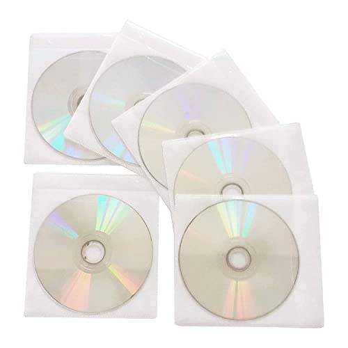 CD DVD Case Cover Organizer Records Soft Non-Woven Material Double-Sided Refill Plastic Storage Binders Disc Case (White) (Pack of 100)