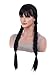 ANESHE Black Braids Wig With Bangs Long Cosplay Black Braided Wig for Grils Synthetic Wigs with 2 Pigtails Peluca Negra Dress Up for Halloween Costume Party