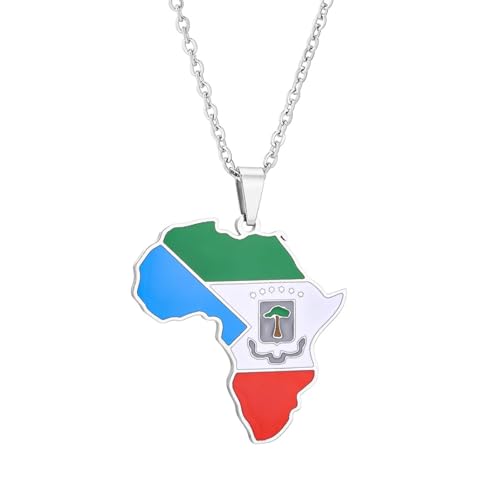 Macracrua Collier léger avec pendentif drapeau de la Guinée équatoriale - Carte de l'Afrique - En acier inoxydable - Bijou de fierté équato-guinéenne, 50cm Chain, Acier inoxydable, Pas de pierre