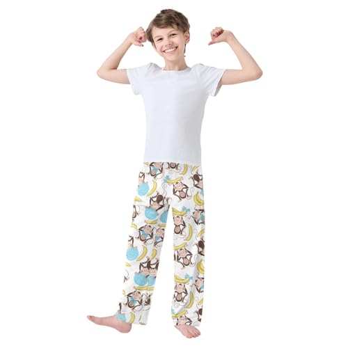 ZZXXB Chimpanzee Banana Boys Long Pants Soft Trousers Elastic Waist Kids Lounge Bottoms with Pockets S-XL2