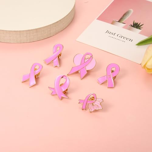 Image of Breast Cancer Awareness Pins Bulk Pink Ribbon Brooches for Women Faith Hope Lapel Pins Breast Cancer Awareness Jewelry Accessories Decorations Charity Public Fundraiser Supplies