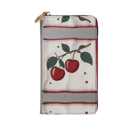 Stylish Cherry print handkerchief Printing Leather Wallet - Long Clutch for Women, RDurable Material, 12 Card Slots, Zipper Compartments2