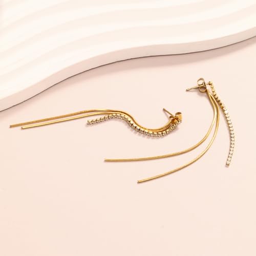 Gold Chain Dangle Earrings for Women 18K Gold Fringe Bead Snake Chain Tassel Dangle Drop Earrings for Wedding Bridesmaid Party Proms3