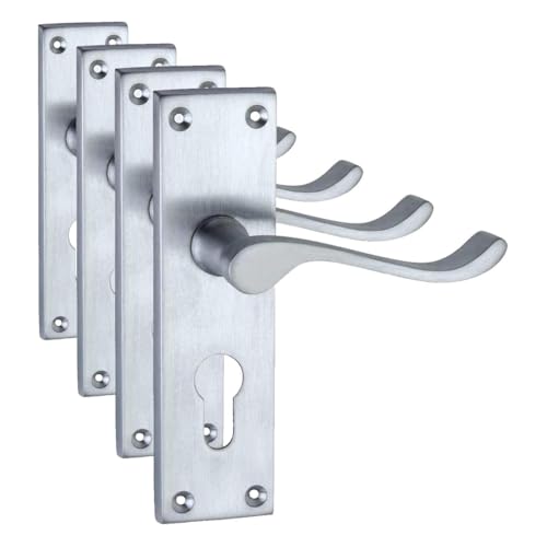 Image of Designer Levers Victorian Scroll Lever Door Handles, Satin Chrome, 4 Pack