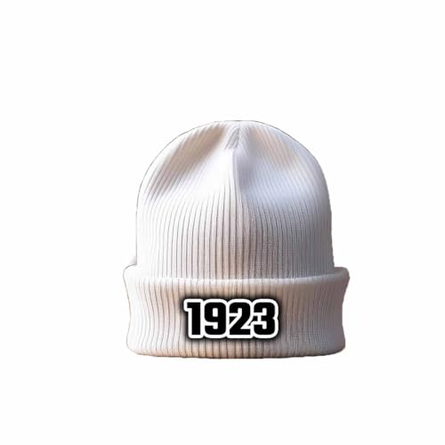 1923 year cuffed beanie white bonnet blanc pour les sorties en ville et le ski