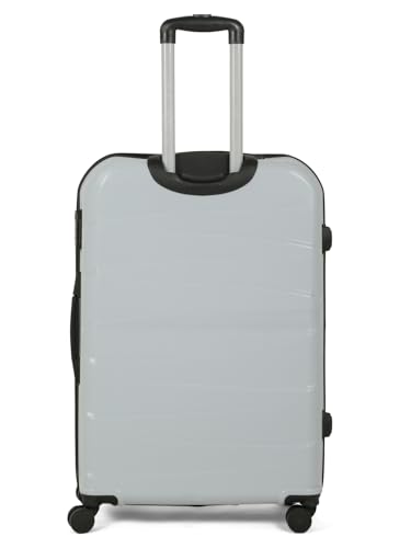 Image of Teakwood Medium Check in Size 8 Wheels Trolley Bag, Hard Cabin with Zipper Closure, Adjustable Push Button & TSA Lock System 360 Degree (Medium, Silver)
