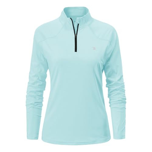 donhobo Damen Sportshirt Langarm T-Shirt 1/4 Reißverschluss Laufshirt Schnelltrocknend Training Fitness Langarmshirts (Himmelblau, XS)