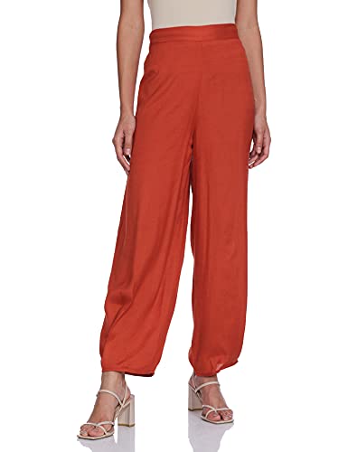 Image of W for Woman Apricot Orange Solid Pleated Carrot Pants for Women