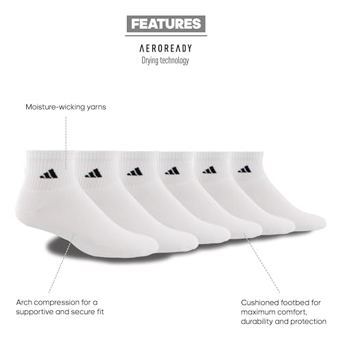 adidas Men's Socks, Athletic Cushioned Quarter 6-Pack, Ankle Fit with Arch Support2