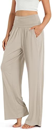 ODODOS Women's Wide Leg Palazzo Lounge Pants with Pockets Light Weight Loose Comfy Casual Pajama Pants-28 inseam, Light Beige, X-Large