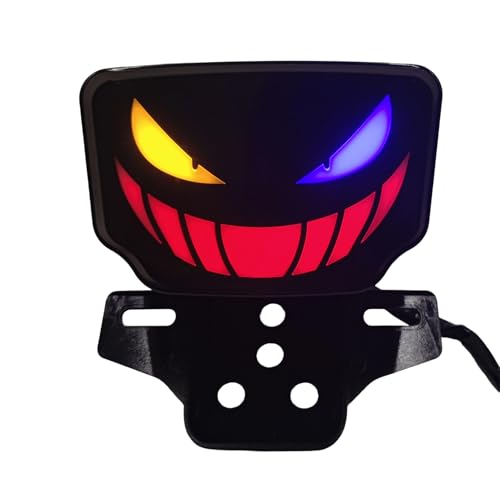 Hobngmuc Faro Posteriore Integrato Moto 12V - Luce Freno/Posizione/Freccia LED, Alta Luminosità Con Alloggiamento Impermeabile, Design Faccina Sorridente Spaventosa Per Personalizzazione Moto