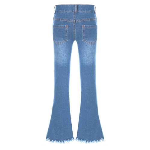 Linjinx Kids Girls Ripped Flared Bell Bottom Jeans Raw Hem Elastic Waisted Denim Pants with Bowknot2