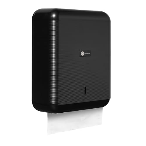 Dispensador de Papel secamanos, hasta 600 Toallas de Papel Zig Zag de Capacidad, Fabricado en ABS,Incluye Llave de Seguridad para reponer en baños públicos Color Negro