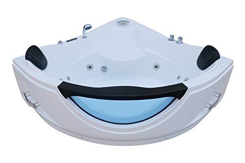 Empava 59" Acrylic Whirlpool Corner Bathtub Luxury 2 Person Hydromassage Water Jets Soaking Massage Spa Double Ended Tub Model 2021 , White #TOP1
