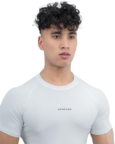 Image of Athflex Men's Half Sleeve Ace Compression T-Shirt-Ultra Stretch,Premium Nylon Spandex Blend,Moisture-Wicking, Quick-Dry,Breathable,Muscle Fit Activewear for Gym