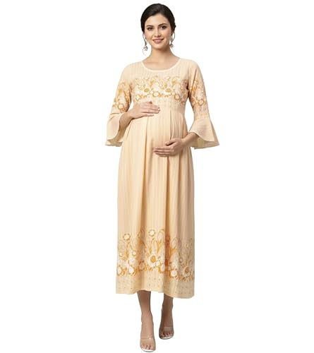 Image of DUMMY SHAPE Feeding Nighty | Maternity Dresses for Women Cotton Blend | Floral Pink Anarkali Kurta with Dual Nursing Zippers for Pregnancy & Breastfeeding | Gifts for Pregnant Women (