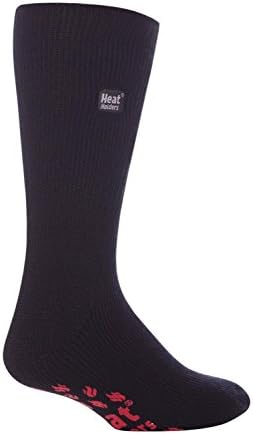 Heat Holders - Mens Thick 2.3 TOG Non Skid Thermal Slipper Socks with Grippers (13-15 US, Black/Red)