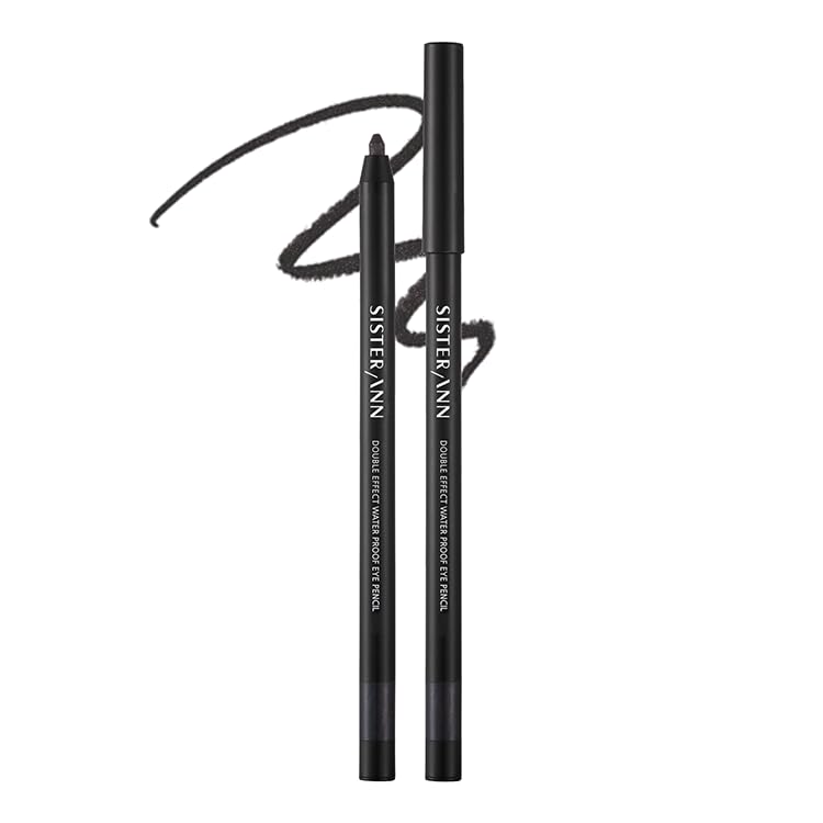 SISTER ANN Double Effect Waterproof Eye Pencil, 2-in-1 Eyeliner & Glitter Eyeshadow Stick, Smudge-Proof Long-Lasting Korean Eye Makeup for Sensitive Eyes, 01 Midnight Black, 0.01 fl oz