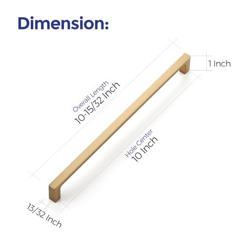 Image of Ravinte Champagne Bronze Kitchen Square Cabinet Handles 10 Inch 20 Pack | Modern Slim Style, Solid Zinc, Square Design, Screws Included, Easy Installation, for Kitchen Drawers & Cupboards