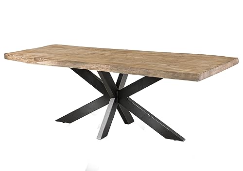 Table à Manger 180x90 en Bois de manguier Beige Pied Central en Anthracite Brillant Freeform 5