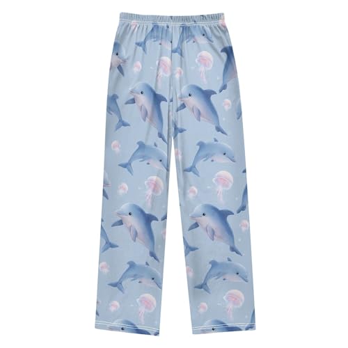Pajama Pants Lounge Sleep PJ Bottoms Sleepwear Elastic Waist Drawstring S Dolphin Jellyfish2