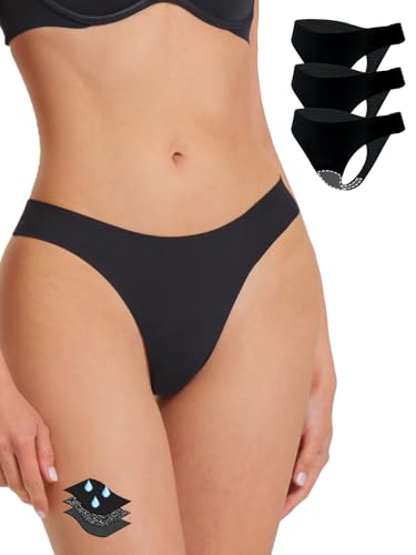 Image of Seamless Thong Period Underwear for Women Teens Light Flow Moisture Wicking Side Leak Prevention Panties 3 Pack